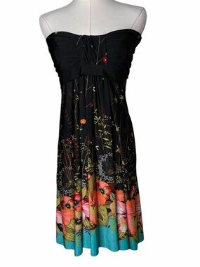 Vintage Y2K Papillon Floral Strapless Sundress with Waist Tie Size M